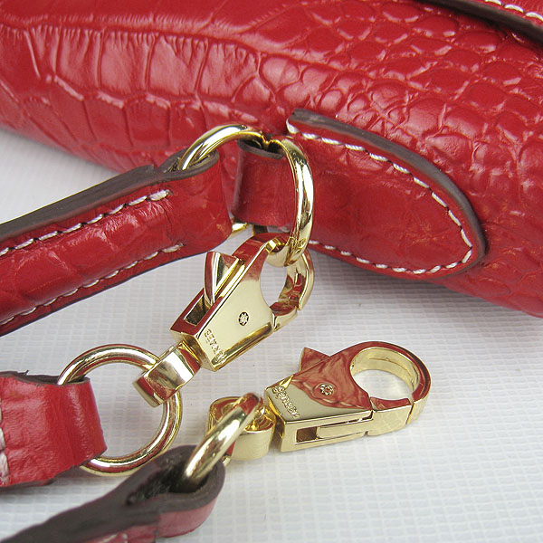 7A Replica Hermes Kelly 32cm Crocodile Veins Leather Bag Red 6108